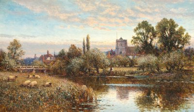 ローサム教会の前で放牧されている羊 作： Alfred Augustus Glendening