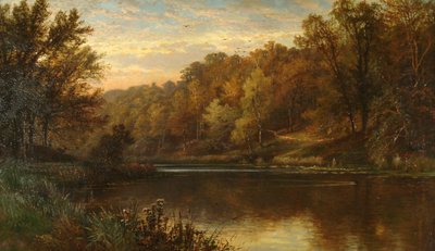 スワンボーン湖の秋、アランデル公園の夕日 作： Alfred Augustus Glendening