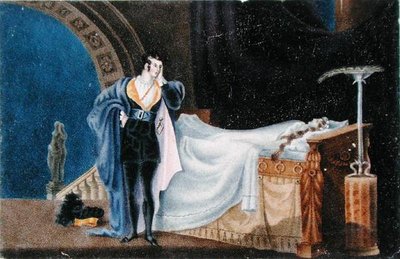 シャーロット・ブロンテ（1816-55）の「妻の死体を見る無神論者」（リトグラフ）。 作： Alfred B. (after) Clayton