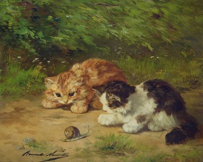 子猫とカタツムリ 作： Alfred Brunel de Neuville