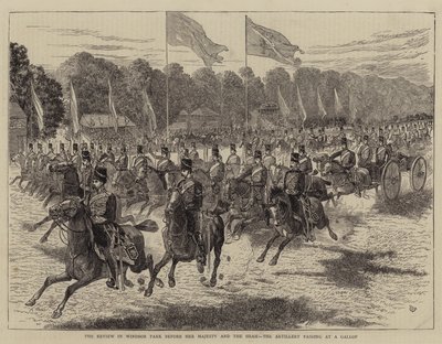 女王陛下と大砲がギャロップを通過する前のウィンザーパークのレビュー 作： Alfred Chantrey Corbould