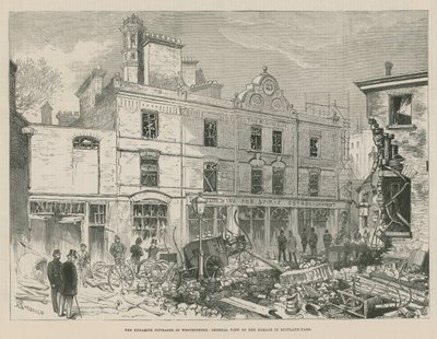 ダイナマイトはウェストミンスターで怒り狂います。スコットランドヤードの被害の概観 作： Alfred Chantrey Corbould