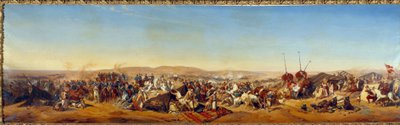 アルジェリアのコンケーテ（1830年〜1847年）。"TaguinのAumale公爵によるAbd el Kader (Abd-el-Kader or ibn Muhyi al-Din al-Hasani) (1807-1883)のSmalah (Smala)の捕獲 作： Alfred Charles Ferdinand Decaen