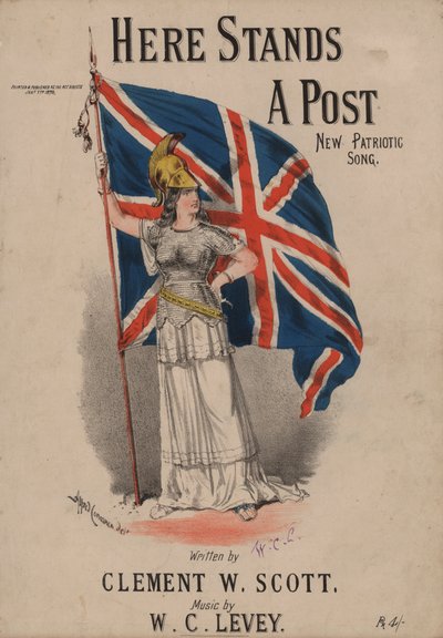 Here Stands a Post, New Patriotic Song - Britannia holding the Union Jack (color litho) 作： Alfred Concanen