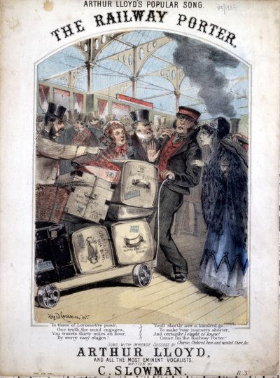 鉄道ポーター、C。プロウマンによる人気のビクトリア朝の歌の楽譜のカバー、1870 作： Alfred Concanen