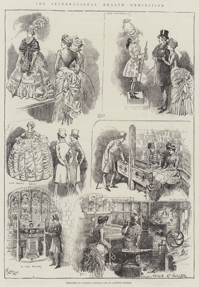 国際健康展、骨董品と古代ロンドンのスケッチ 作： Alfred Courbould