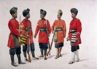 1911年、1910年に発行されたGFマクムン少佐による「インドの軍隊」のイラスト、元「ハイデラバード偶発歩兵」の兵士 作： Alfred Crowdy Lovett