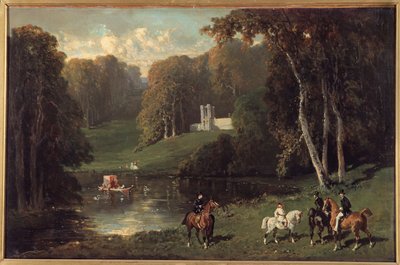 湖畔の騎馬族とアマゾン族 アルフレッド・ド・ドリュー（1810-1860）の絵画 19世紀 日0.43×0.65m 作： Alfred Dedreux