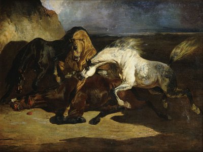 嵐の風景で戦う種牡馬、 作： Alfred Dedreux