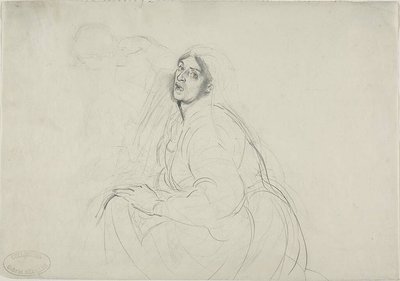 座った女性と、かがむ人物のスケッチ 作： Alfred Dehodencq