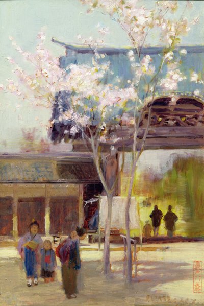サモンの桜」1889年頃（パネルに油彩 作： Alfred East