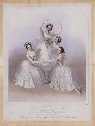 女王陛下の劇場で踊られた、ジュール・ペロ作曲の有名なパ・ド・カトル。 作： Alfred Edward (after) Chalon