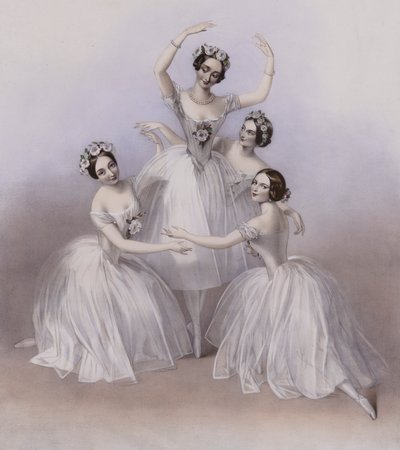 女王陛下の劇場で踊られた、ジュール・ペロ作曲の有名なパ・ド・カトル。 作： Alfred Edward (after) Chalon