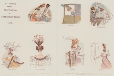 女性のヘッドドレスオブザイヤー1828（chromolitho）でファッションを彩るように設計されたオリジナルの水彩画のファクシミリ 作： Alfred Edward Chalon