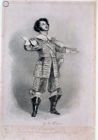 ジョヴァンニ・バティスタ・ルビニ（1794-1854）は「Iプリタニ」のアルトゥーロとして、リチャードジェームスレーン（1800-72）、1836年に彫刻された「イタリアオペラの回想」のプルーフコピー（色については123979を参照） 作： Alfred Edward Chalon