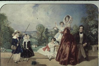ニューバーネットのBohun Lodgeのテラスで、4人の子供を連れたGeorge Knott夫妻 作： Alfred Edward Chalon