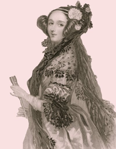 ラブレス伯爵夫人オーガスタ・エイダ・キング（1815 - 1852）の肖像（エングレーヴィング）。 作： Alfred Edward Chalon