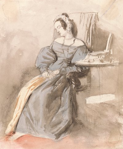 椅子で眠っている女性の習作 作： Alfred Edward Chalon