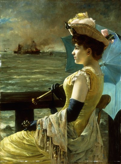 海を見渡す日傘をさした女性 作： Alfred Emile Stevens
