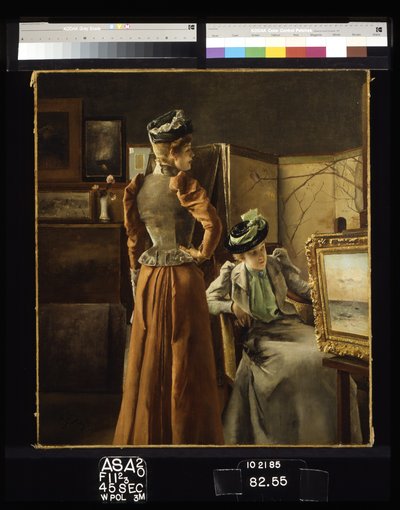 スタジオへの訪問（キャンバスに油彩） 作： Alfred Emile Stevens