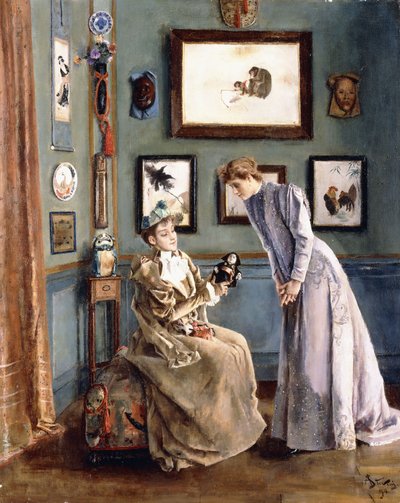 日本の人形を持つ女性、1894 作： Alfred Emile Stevens