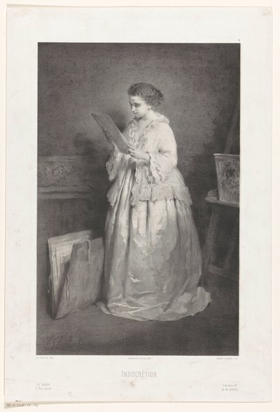 若い女性が版画や絵を見る 無分別 (オブジェクトのタイトル) 作： Alfred François Lemoine
