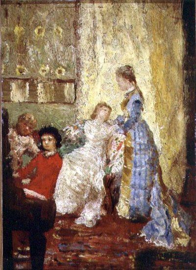 青いドレスの女」または「ピアノ」（油彩・キャンバス 作： Alfred George Stevens