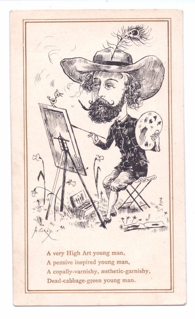 絵を描く美学者のヴィクトリアン・グリーティングカード、1881年頃（モノクローム 作： Alfred Gray