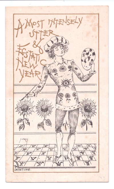 美的芸術家の絵画のビクトリア朝の年賀状、1881年頃（モノクロ） 作： Alfred Gray