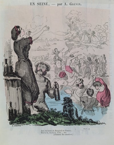 ブージヴァルのセーヌ川の水浴び者、「Le Petit Journal Pour Rire」、1860年頃 作： Alfred Grevin