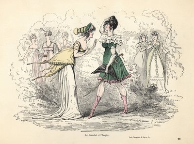 フランス領事館と第一帝政の衣装の似顔絵 作： Alfred Grevin