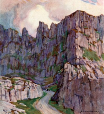 チェダー峡谷（カラーリトグラフ 作： Alfred Heaton Cooper