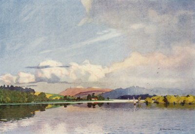 デンマーク: Silkeborg Lake と Hinmelbjerget (カラー リソ) 作： Alfred Heaton Cooper