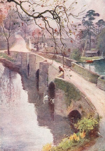 湖水地方霧の朝、ニュービー・ブリッジ、ウィンダミア（カラーリトグラフ） 作： Alfred Heaton Cooper