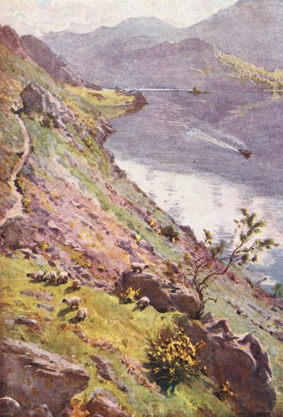 湖水地方山道、サンドウィック、ウルズウォーター（カラーリトグラフ） 作： Alfred Heaton Cooper