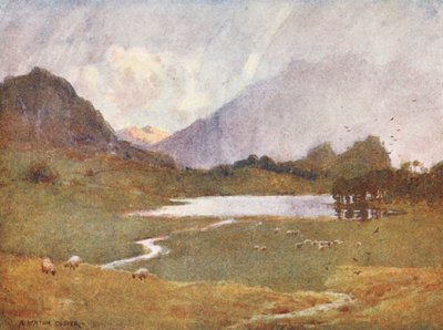 湖水地方突然の雨、ブリー・ターン（カラーリトグラフ） 作： Alfred Heaton Cooper