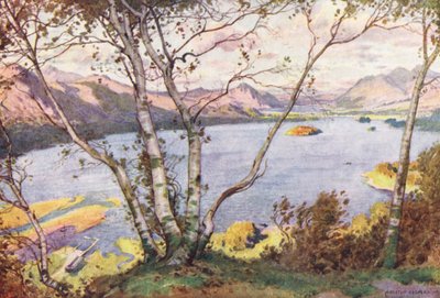 湖水地方：ダーウェントウォーターとバッセンスウェイト湖、ハイ・ロドアより（カラーリトグラフ） 作： Alfred Heaton Cooper