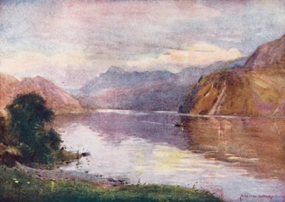 湖水地方夕暮れのエナーデール湖（カラーリトグラフ） 作： Alfred Heaton Cooper