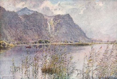 湖水地方：ロドールとダーウェント・ウォーター、夏の朝（カラーリトグラフ） 作： Alfred Heaton Cooper