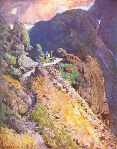 湖水地方：ワストデール、スタイヘッド峠の頂上付近（カラーリトグラフ） 作： Alfred Heaton Cooper