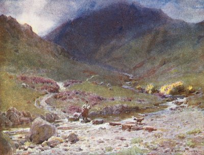 湖水地方：グラスミア、ファー・イーズデール、飛び石（カラーリトグラフ） 作： Alfred Heaton Cooper
