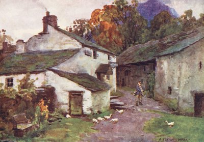湖水地方ロウズウォーターの旧郵便局（カラーリトグラフ） 作： Alfred Heaton Cooper