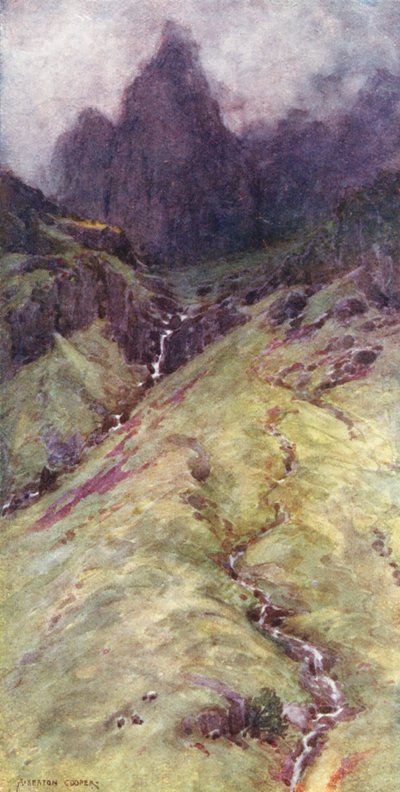 湖水地方エナーデールの柱岩（カラーリトグラフ） 作： Alfred Heaton Cooper