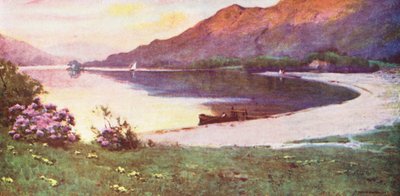 湖水地方：ウルズウォーター、シルバー・ストランド、残照（カラーリトグラフ） 作： Alfred Heaton Cooper