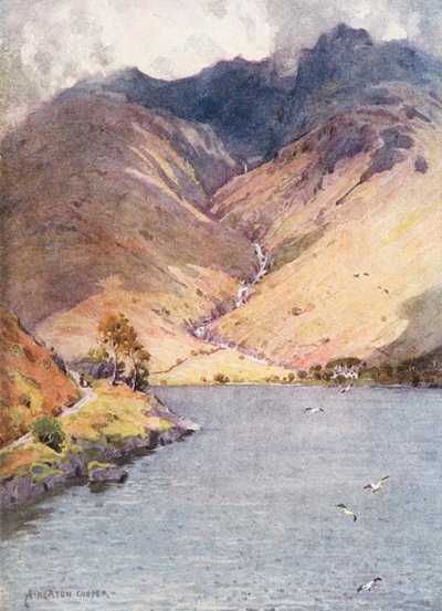 湖水地方ウォストウォーターとスコウフェル（カラーリトグラフ） 作： Alfred Heaton Cooper