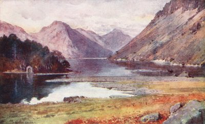 湖水地方：ウェストウォーター、ストランドより（カラーリトグラフ） 作： Alfred Heaton Cooper