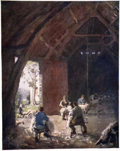 羊飼い、エスウェイトホールファーム、1920年頃のオリジナルの水彩画の版画のポートフォリオから 作： Alfred Heaton Cooper