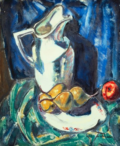 白い水差しと果物のある静物、 作： Alfred Henry Maurer