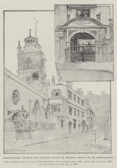 破壊されようとしているミルトンの埋葬地、クリップルゲート教会 作： Alfred Hugh Fisher