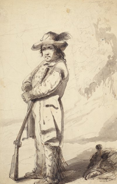 ロッキーマウンテントラッパー、ビルバロー、1837年頃（鉛筆、ペン、インク、ウォッシュオンペーパー） 作： Alfred Jacob Miller